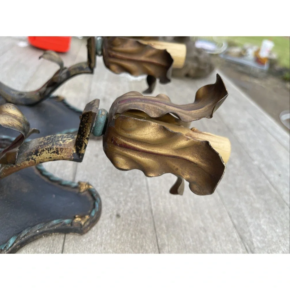 Antique Vintage Moe Bridges Milwaukee‎ Wis. Cast Iron Gothic Sconce Light Set 2